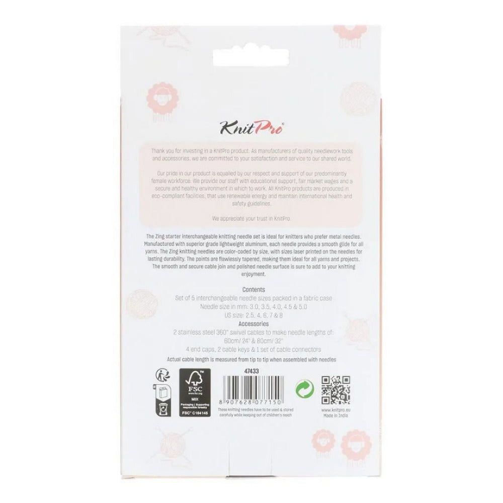 KnitPro Zing Starter Interchangeable Knitting Needle Set - 13cm