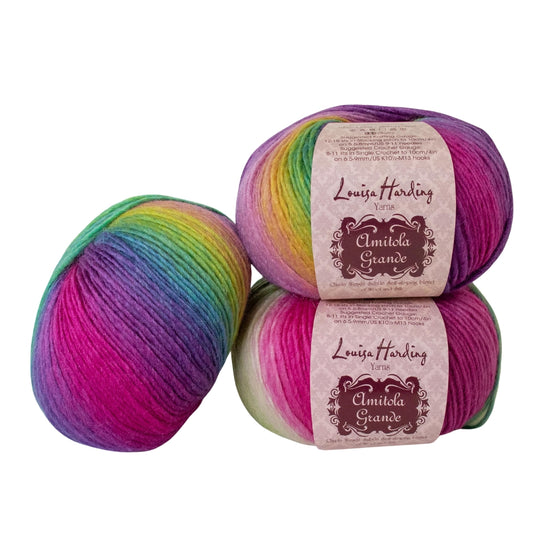 Browse our range of Louisa Harding yarns, including the wool/silk 12 Ply blend, Amitola Grande