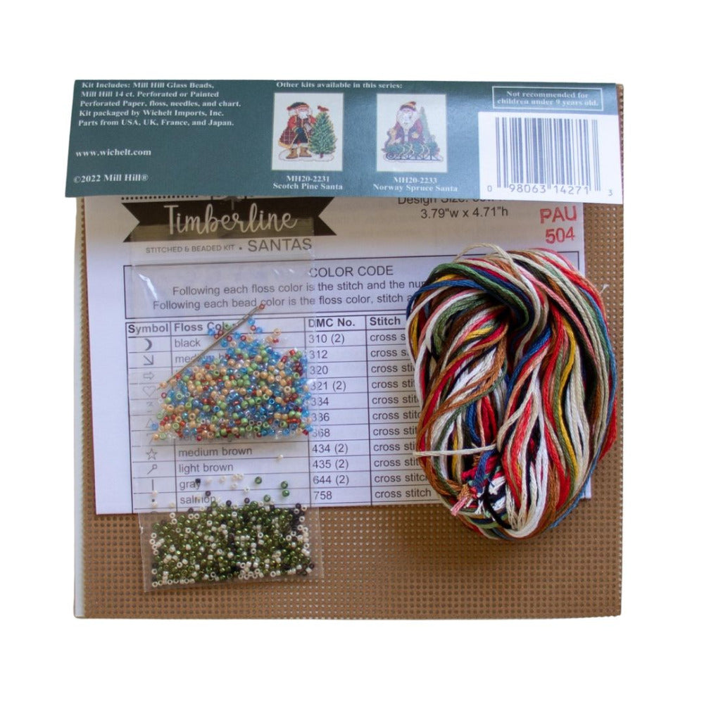 Mill Hill MH20-2232 Douglas Fir Santa Counted Cross Stitch Kit Contents