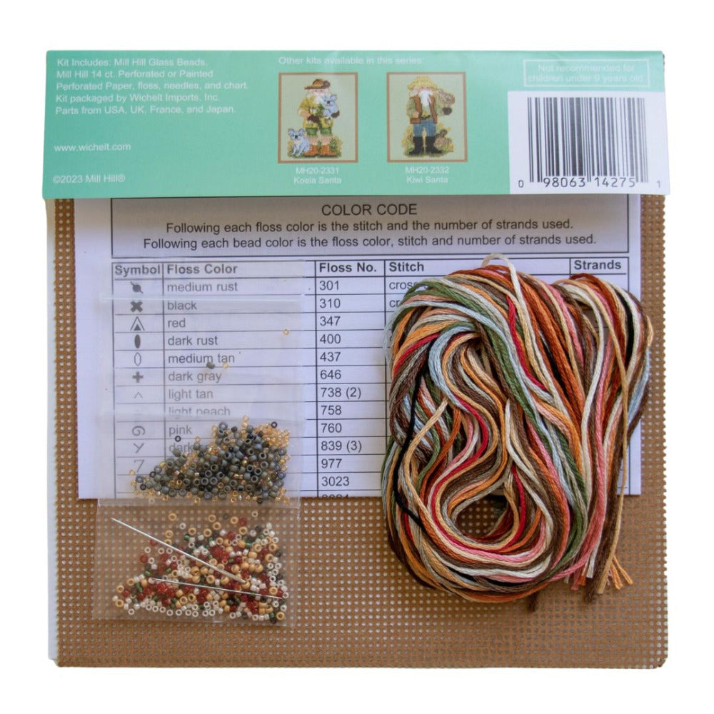 Mill Hill MH20-2333 Kangaroo Santa Counted Cross Stitch Kit Contents