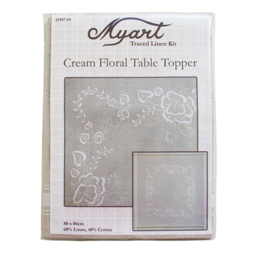 Myart Cream Floral Table Topper Embroidery Kit
