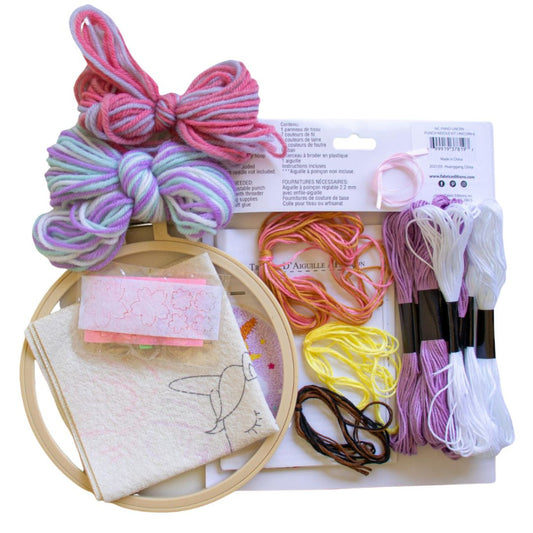 Unicorn Punch Needle Embroidery Kit contents