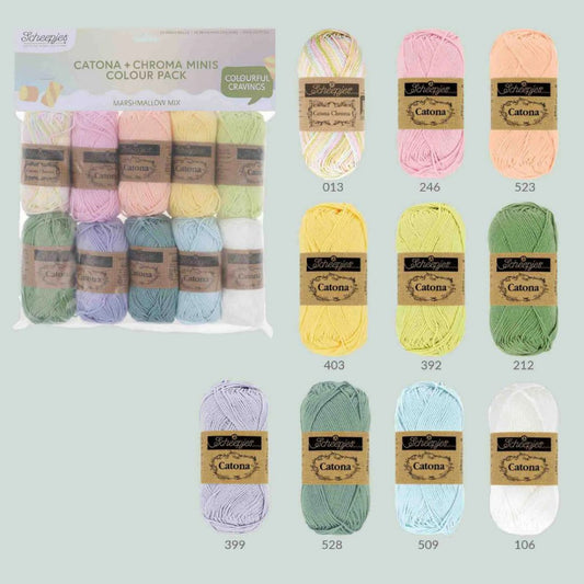 Scheepjes Catona  and Chroma Minis Colour Pack Marshmallow Mix