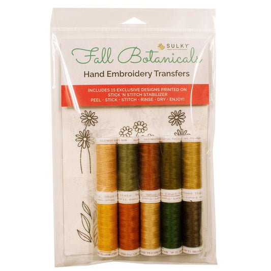 Sulky Water Soluble Hand Embroidery Transfers with Threads - Fall Botanicals