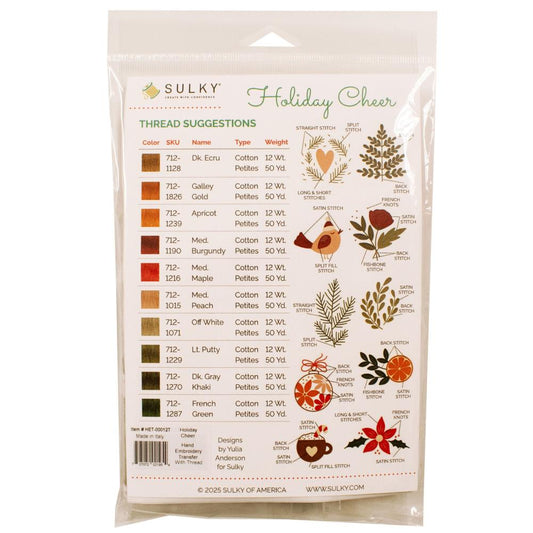 Sulky Water Soluble Hand Embroidery Transfers with Threads - Holiday Cheer