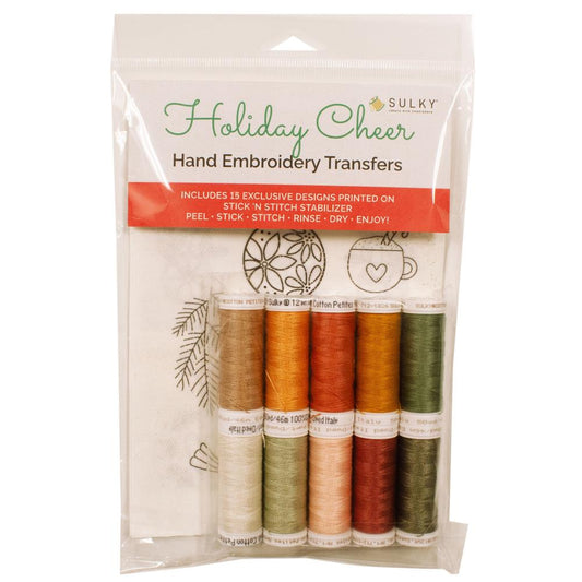 Sulky Water Soluble Hand Embroidery Transfers with Threads - Holiday Cheer