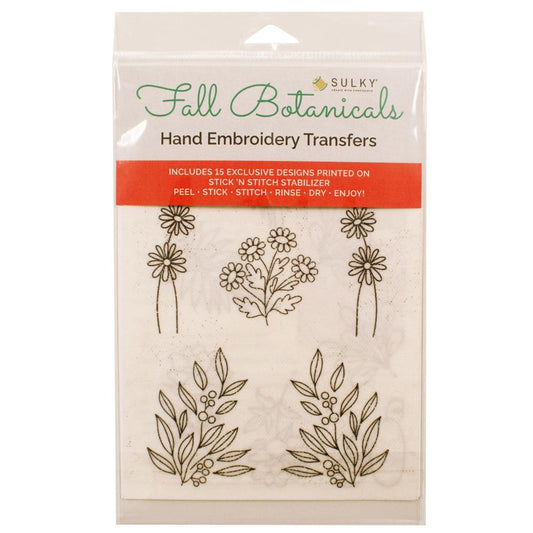 Sulky Stick 'n Stitch Water-Soluble Embroidery Transfers - Fall Botanicals