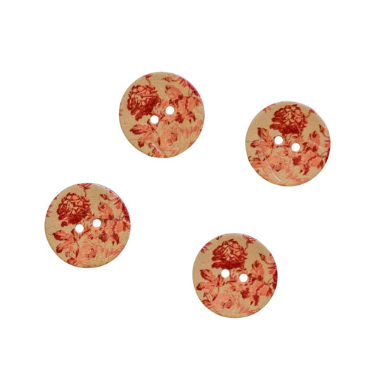 Round Red Peony Coconut Shell Two Hole Button 23mm