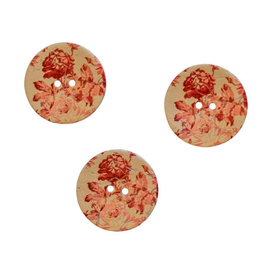 Round Red Peony Coconut Shell Two Hole Button 30mm