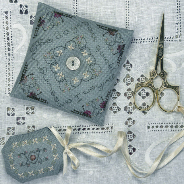 The Drawn Thread "When I am Sewing" Pillow and Scissor Fob Cross Stitch Pattern.