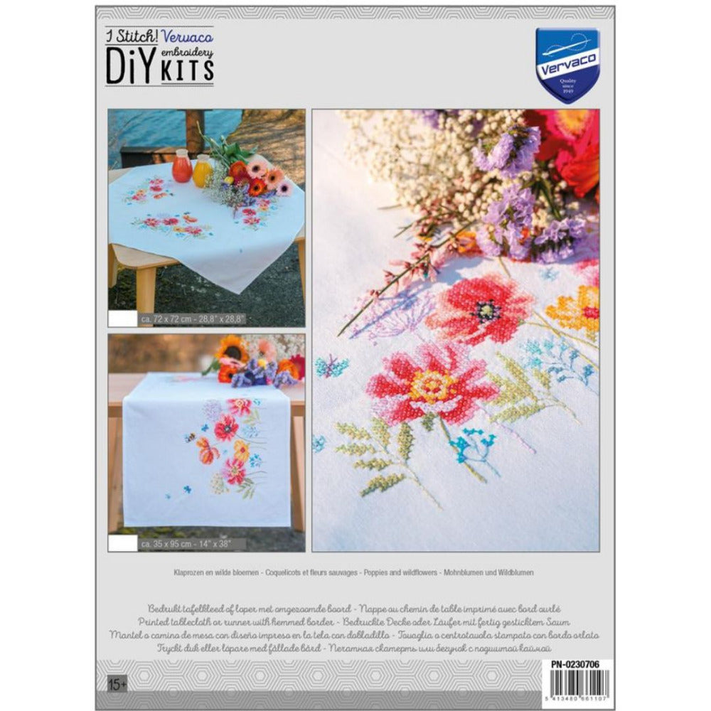 Vervaco Poppies and Wildflowers Printed Cross Stitch Table Runner Kit 35cm x 95cm