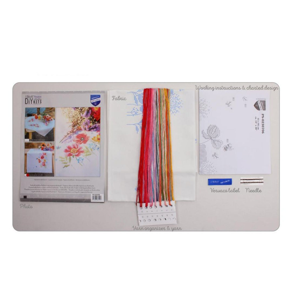 Vervaco Poppies and Wildflowers Printed Cross Stitch Table Runner Kit 35cm x 95cm