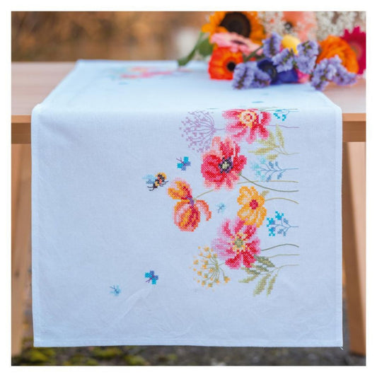 Vervaco Poppies and Wildflowers Printed Cross Stitch Table Runner Kit 35cm x 95cm