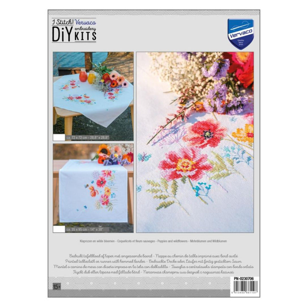 Vervaco Poppies and Wildflowers Printed Cross Stitch Cloth Kit 72cm x 72cm