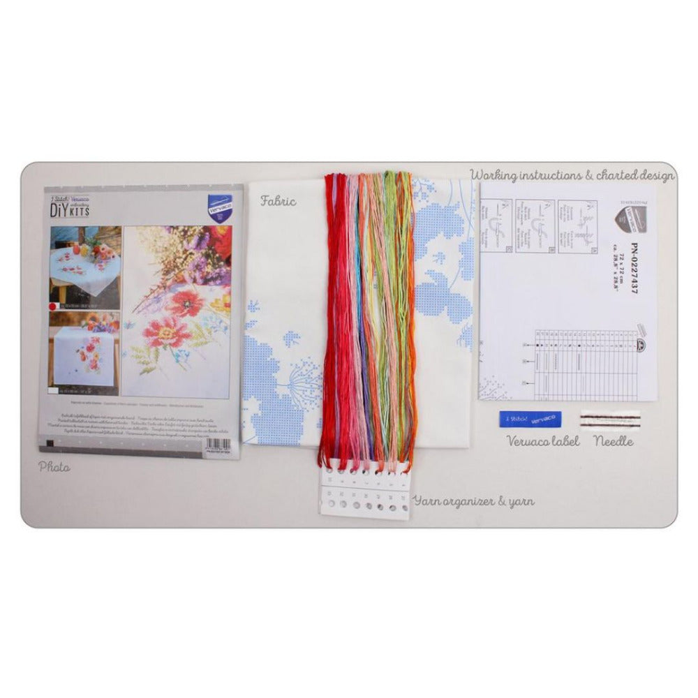 Vervaco Poppies and Wildflowers Printed Cross Stitch Cloth Kit 72cm x 72cm