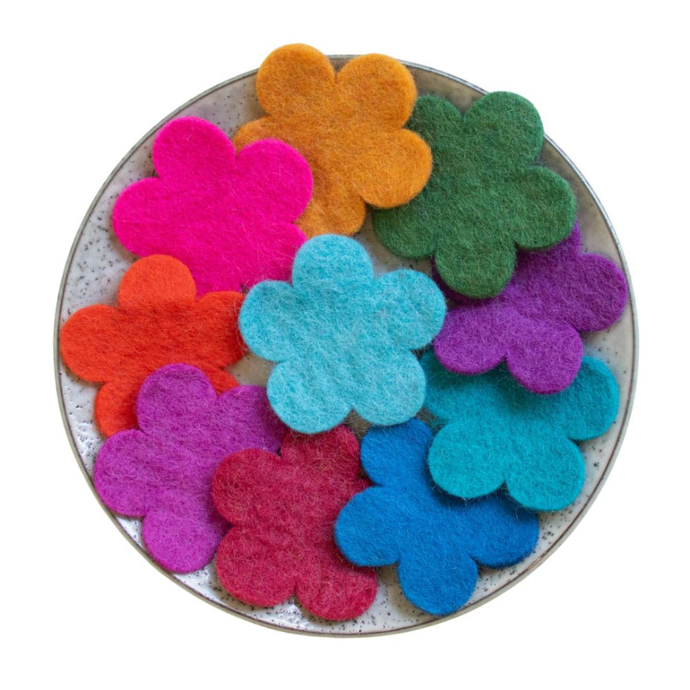 Wool Felt Flowers "Summer" 7cm, set of 10