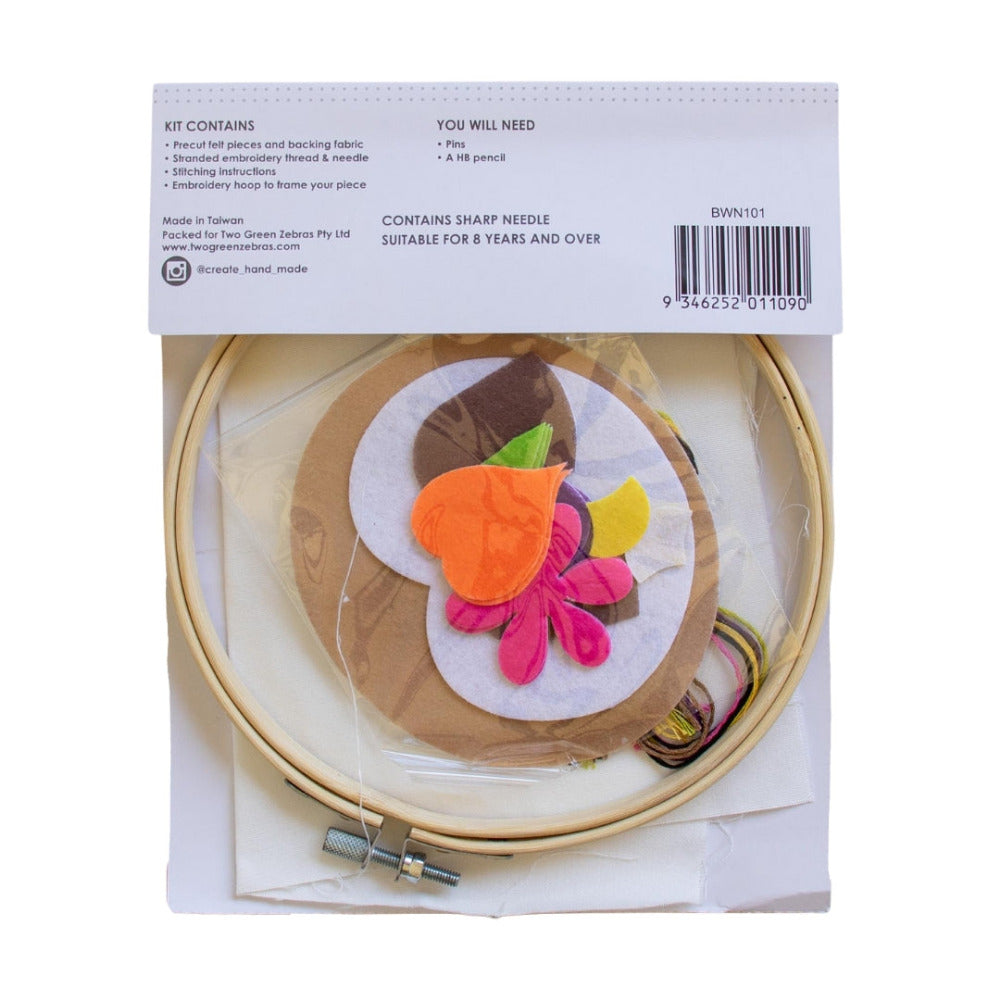 "Sloth" Beginner's Felt Applique Kit with Hoop Frame