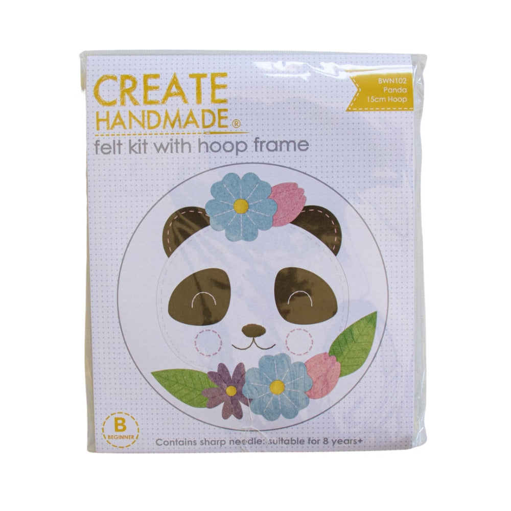 "Panda" Beginner's Felt Applique Kit with Hoop Frame