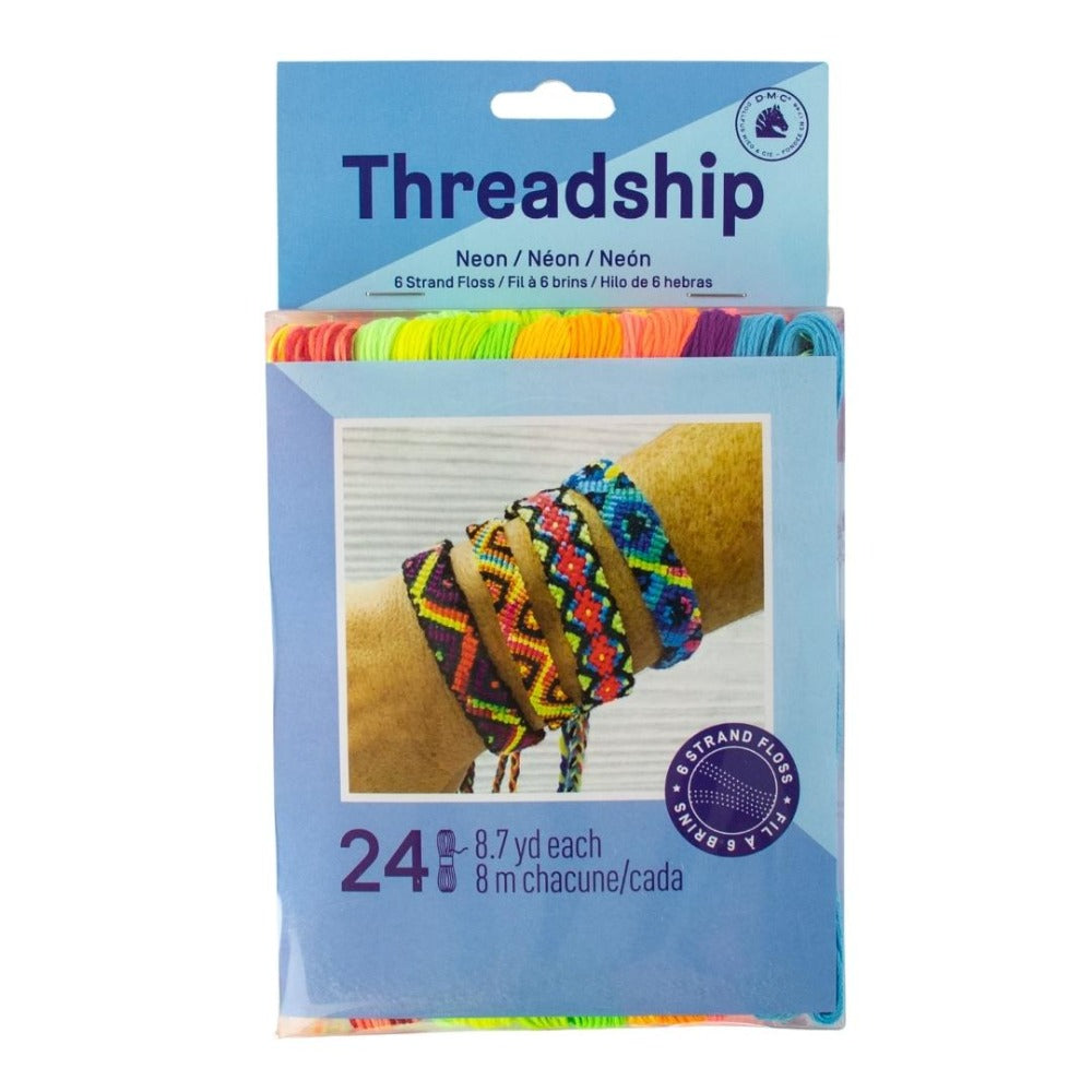 Threadship Pack of 24 Stranded Polyester Threads-Neon