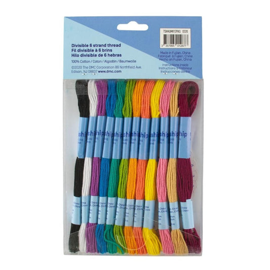 Threadship Pack of 12 Skeins of Stranded Cotton Threads plus Kumihimo Disk-Bright Pastel