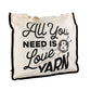 Lion Brand "All You Need Is Love and Yarn" Screen Printed Canvas Tote