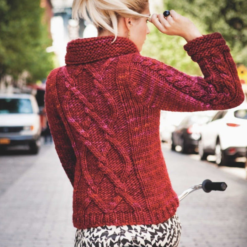 Malabrigo Book 7 "Rasta in Brooklyn" Gowanus Cabled Pullover with Cowl Neck
