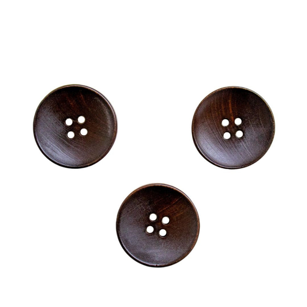 Dark Stained Round Timber Four Holed Button 30mm