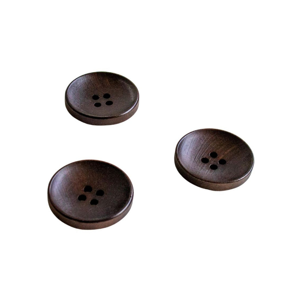 Dark Stained Round Timber Four Holed Button 30mm
