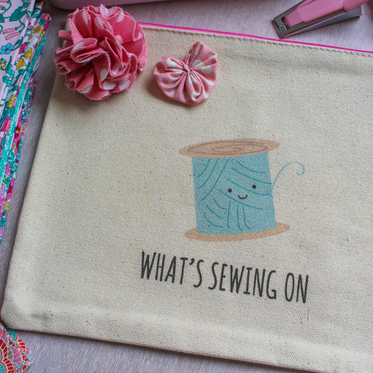 Riley Blake "What's Sewing On" Canvas Zippered Pouch